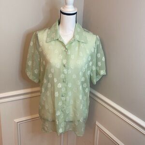 Sheer Green Leaf Blouse size 12 button up